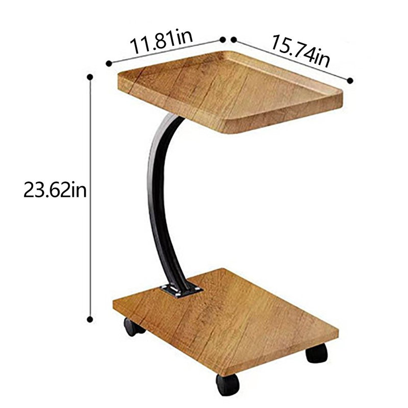 C Shaped Side Table Movable Sofa End Table Modern Coffee Table With Wheels For Small Spaces, Natural