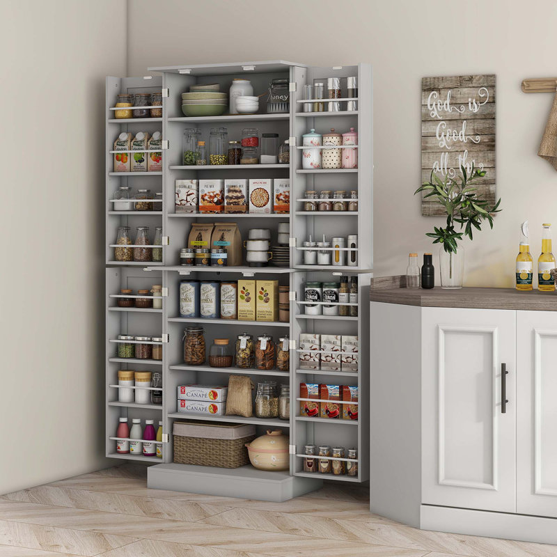 65" Kitchen Pantry Cabinet, Modern Storage Cabinet With Doors And Shelves, Freestanding Cupboard For Dining Room, Gray