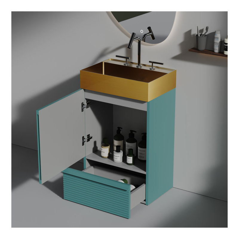 Ensemble de meuble-lavabo autoportant pour salle de bain moderne Gada, Turquoise