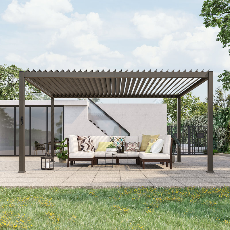 Outdoor Louvered Pergola, Patio Pergola with Adjustable Roof, Modern Metal Pergola for Patio, Deck, Porch, Yard, Brown