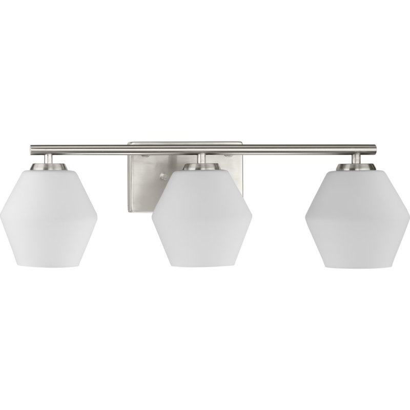 Copeland 3-Light Brushed Nickel Vanity Light with Etched Opal Glass Shades, Brushed Nickel
