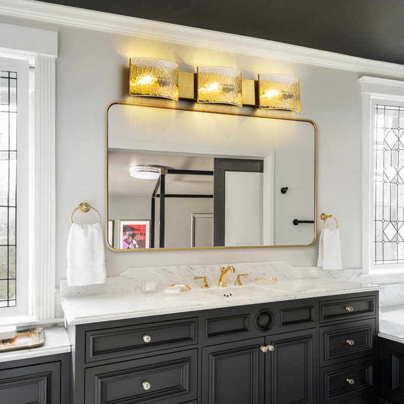 3-light Dimmable Hammered Glass Bath Bar, Gold