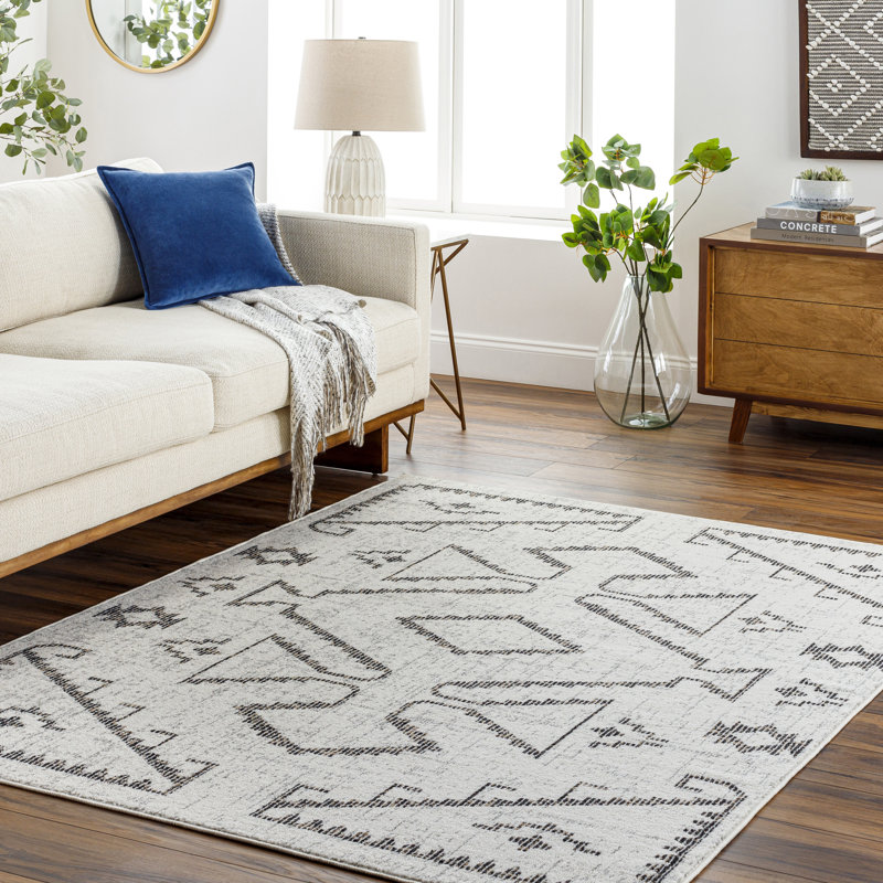 Grayland Geometric Machine Woven Area Rug in Cream/Brown, Rectangle 7'10" x 10'