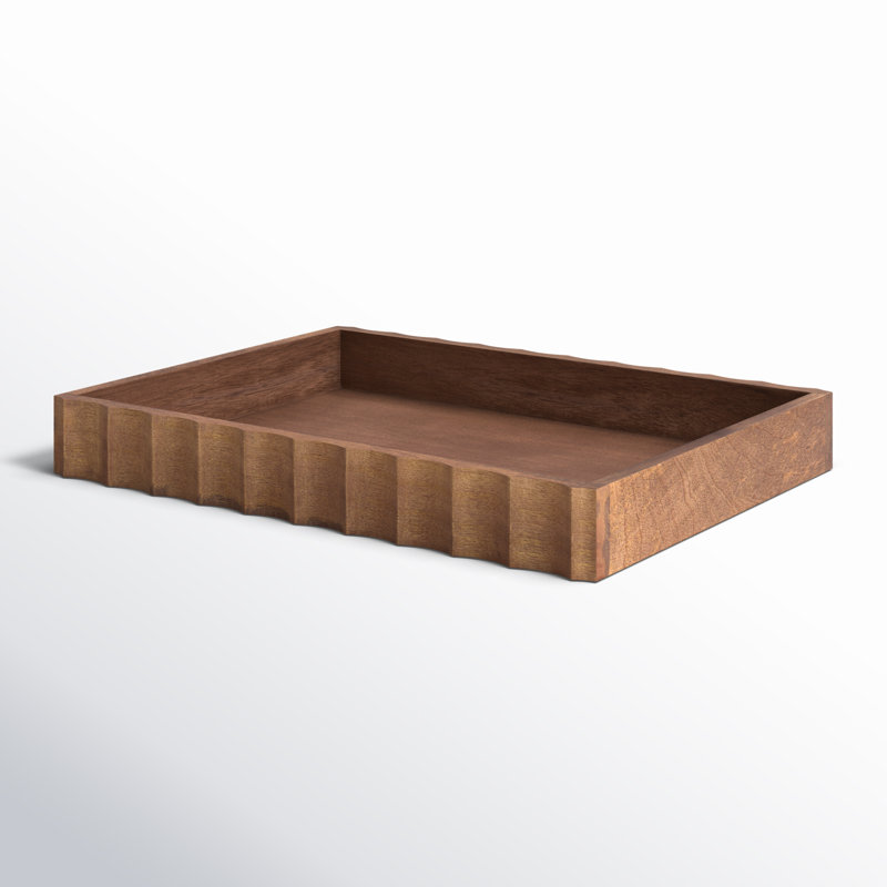Cardella Fluted Rectangle Serving Tray, Walnut