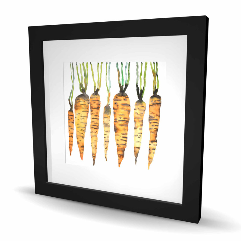 Aquarelle carottes - vert, encadré de cuisine, H 16 po x l 16 po