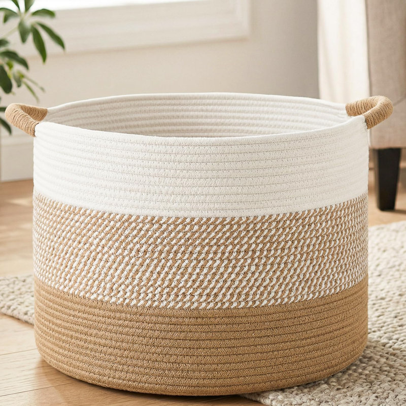 70L Large Cotton Rope Basket Decorative Woven Blanket Storage Versatile Laundry Basket & Nursery Hamper for Blankets(Brown)