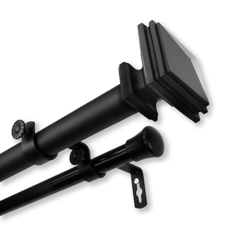 Tringle à rideaux double Avers, Noir, l 120 po à 170 po