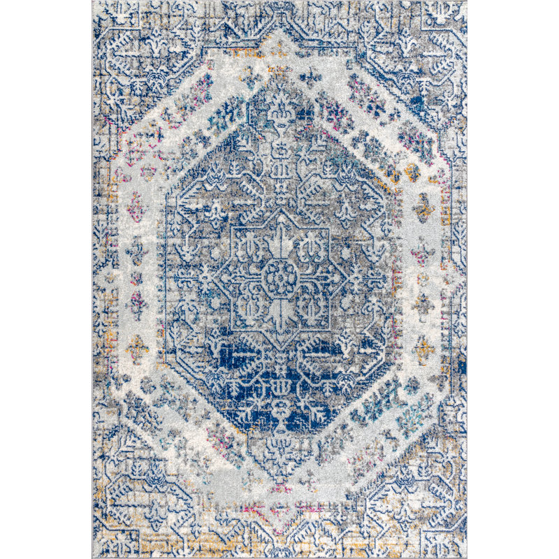 Latorre Modern Persian Boho Vintage Cream/Blue Rug, Rectangle 3' x 5'