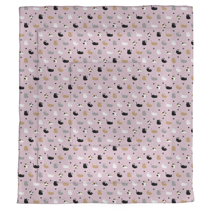 Édredon simple réversible à motif de chat Katelyn Elizabeth, Édredon grand, Rose / orange / noir