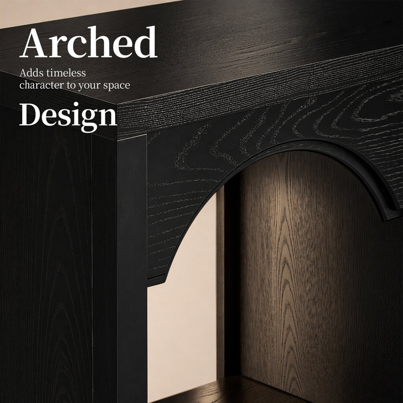 60" Modern Console Table, Entryway Table with Open Shelf and Arched Design for Hallway & Living Room, Black