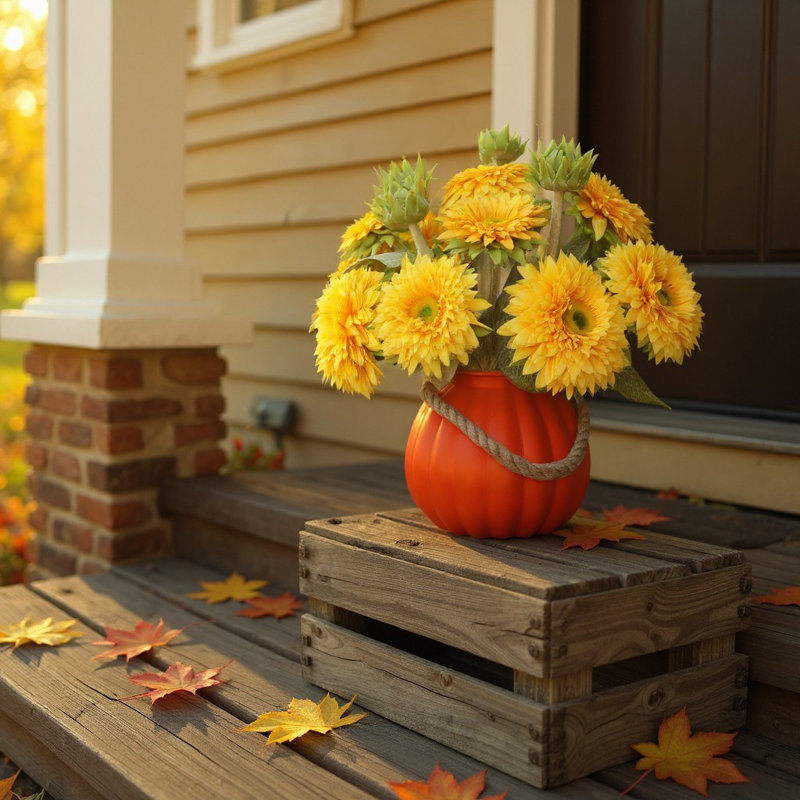 Arrangement d'automne tournesol dans un vase en verre