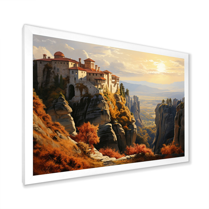 Greece Meteora Enigma I - Landscapes Canvas Art Print, Cadre photo blanc, H 30 po x l 40 po x P 1,5 po