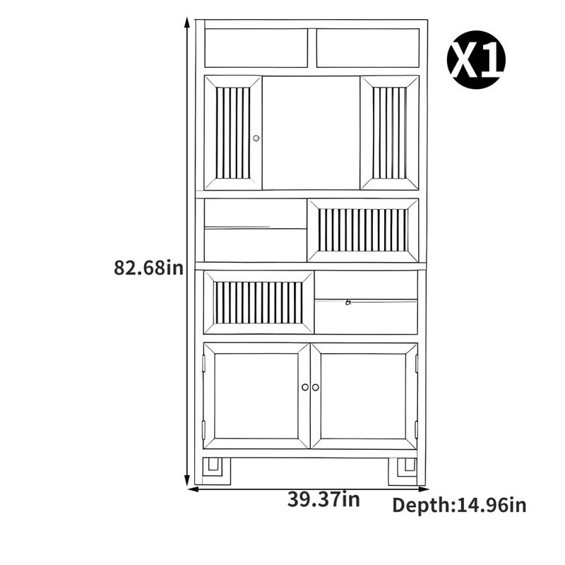 Nouvelle bibliothèque créative de style chinois, (6 tablettes) H 82,68 po x l 39,37 po x P 14,96 po