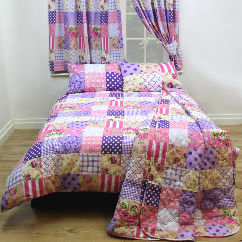 PATCHWORK Algimantas Pencil Pleat Curtains, 168 W x 182 D cm, Purple/Pink