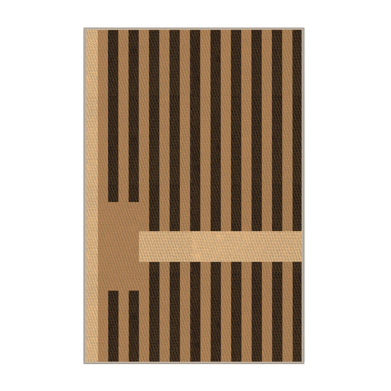 Tapis beige/noir en laine rayée, Rectangle 5 pi x 7 pi