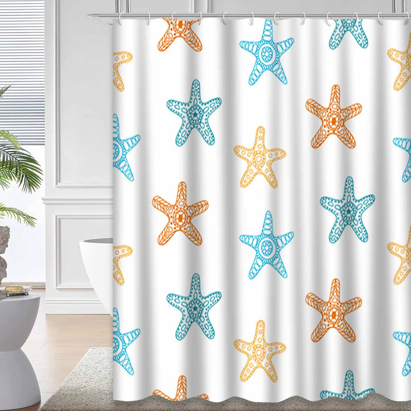 Rideau de douche imperméable à l'eau sans soudure avec motif rétro et étoile de mer Hawaiian Sea avec 12 crochets