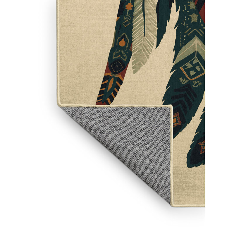 Tapis traditionnel beige Ramirez lavable à la machine - reliure jaune, 4 x 6