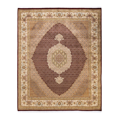 Tapis unique rouge / beige / ivoire noué à la main 8 pi 2 po x 10 pi 1 po Hayner