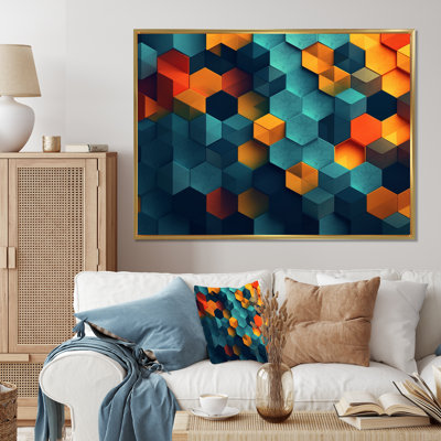" Orange And Turquoise Geometric Abstractions "