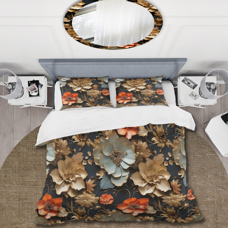Ensemble de housse de couette Vintage Tuscan Flowers I, Housse de couette simple + 1 taie décorative stan