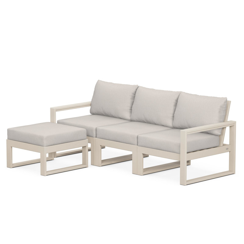 POLYWOOD EDGE Modular Deep Seating Set with Ottoman, Sand, Cast Ash