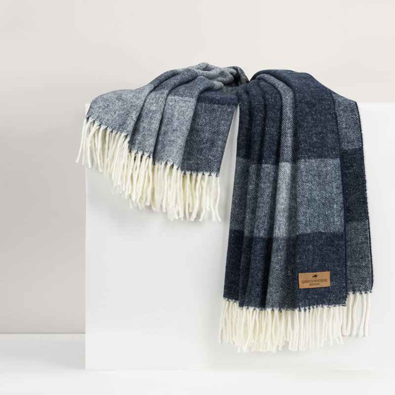 Hampton Plaid Herringbone Throw, Navy