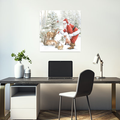 Contemporary Woodland Santa V With Animals Christmas Art