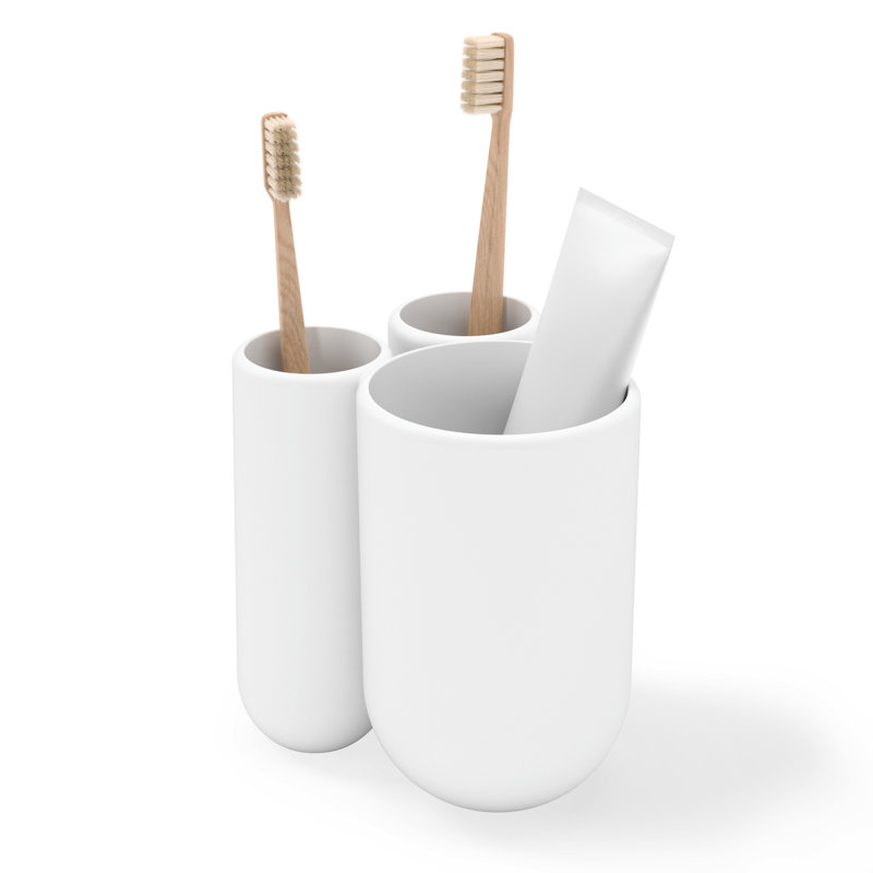 White Round Plastic Toothbrush Holder with Compartments
