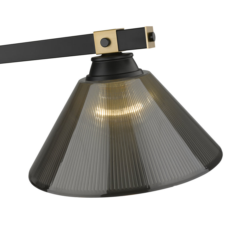 Arles 3 Light Billiard in Matte Black + Rubbed Brass, 9.5" H x 14" W x 52.75" D, Gray
