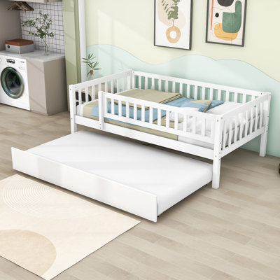Wood Daybed with Twin Trundle and Guardrails