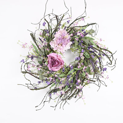 Artificial Farmhouse Spring Summer Peony Wildflower Floral Wreath For Front Door Greenery Foliage Berry Twig Wedding Party Home Wall Decor
