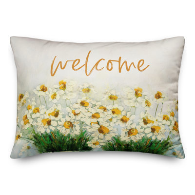 Welcome Daisies Outdoor Throw Pillow