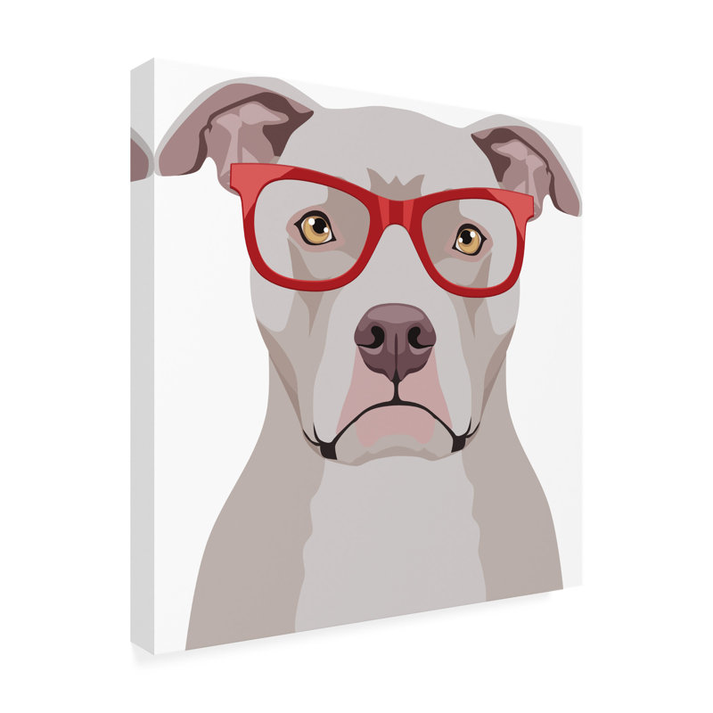 Art sur toile de Furbaby Affiliates «Pitbull Porter des lunettes de hipster», H 14 po x l 14 po x P 2 po