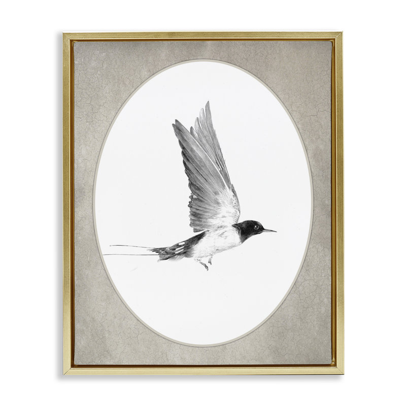 Oiseau en vol, art mural encadré sur toile flottante, H 31 po x l 25 po, Cadre flottant métallique doré
