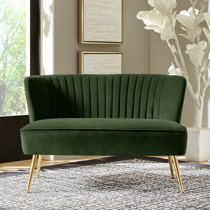 Euclid 47" Velvet 2-Seat Armless Loveseat, Forest