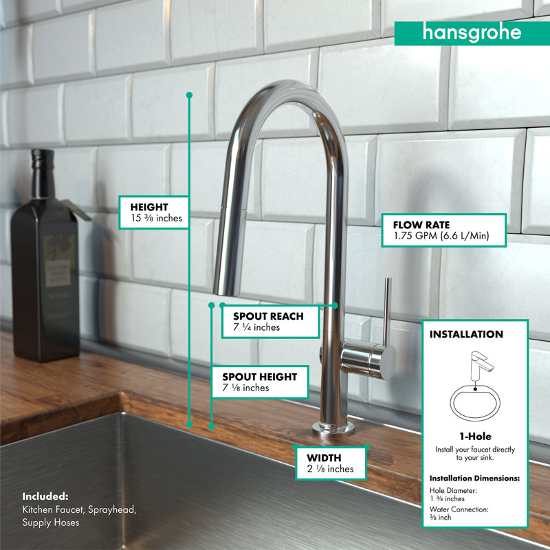 Robinet de cuisine hansgrohe Talis N HighArc, à 2 jets rétractables de style A avec sBox, 1,75 gal / min, Chrome