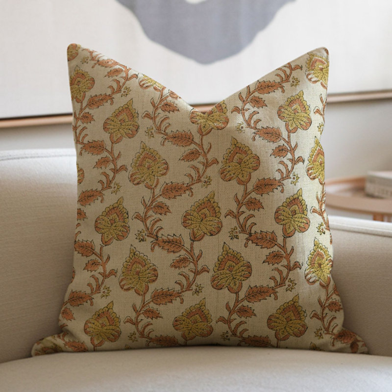 Housses de coussin à motif de bloc Fab Fabine, lin floral, (Madhubala, rouille), H 14 po x l 20 po, Forme rectangulaire