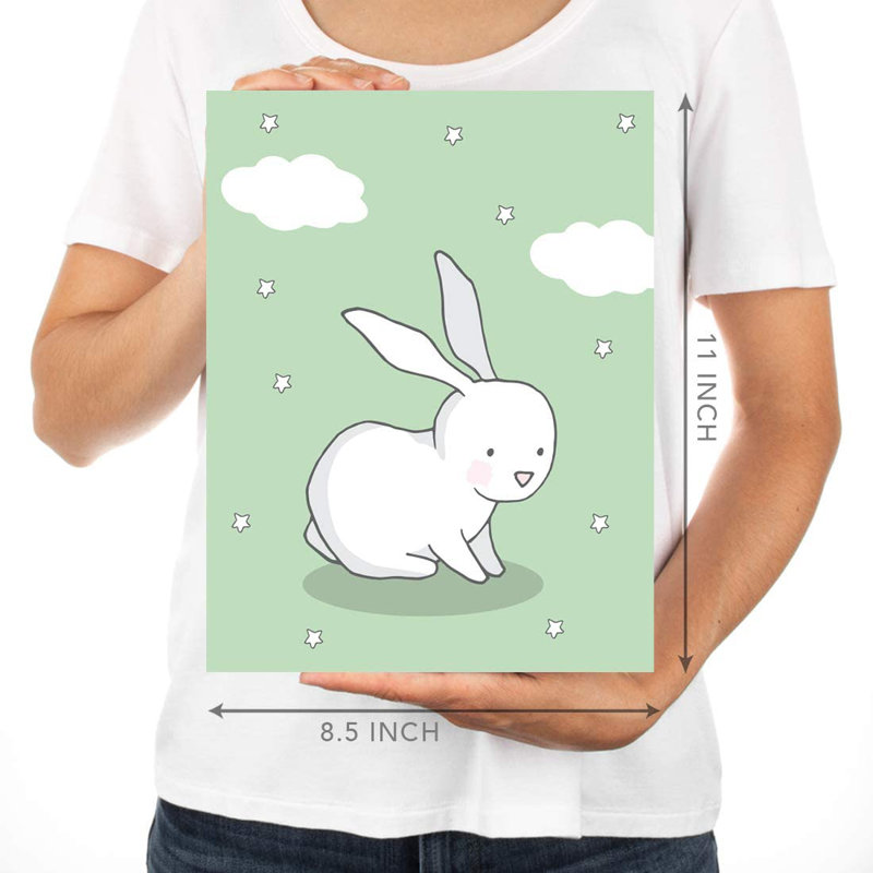 Curtisville Bunny Rabbit, ensemble de 6 impressions sur papier, Vert