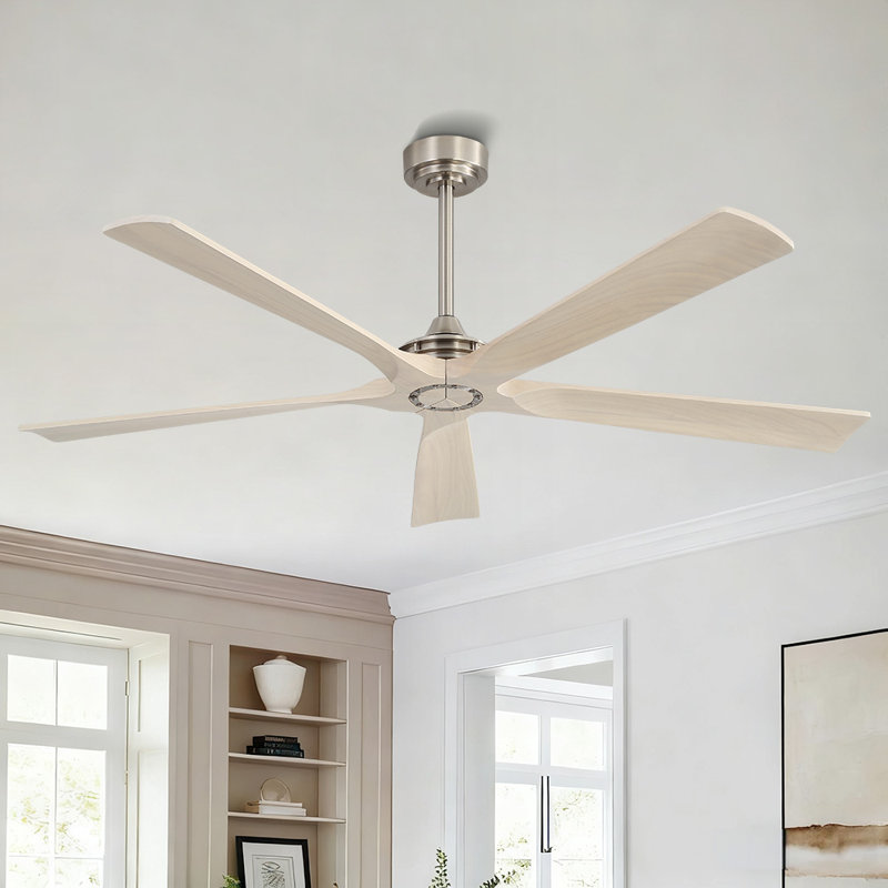  Ventilateur de plafond 60 pales à 5 pales en bois massif avec minuterie silencieuse à 6 vitesses avec télécommande, nickel