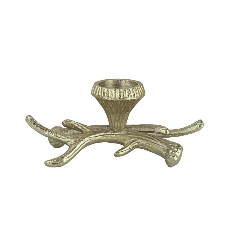 Aspen Creative 16401-11, porte-bougie en aluminium massif en forme de branche en laiton antique, support de table décoratif pour la salle à manger, décoration intérieure, L 8 po x l 3 1/2 po x H 3 1/2 po