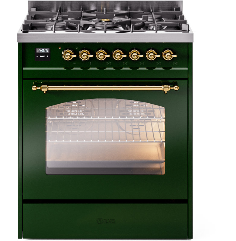 Cuisinière à double combustible de 30 po avec 5 brûleurs scellés (porte vitrée) ILVE Nostalgie II Series, Gaz naturel
