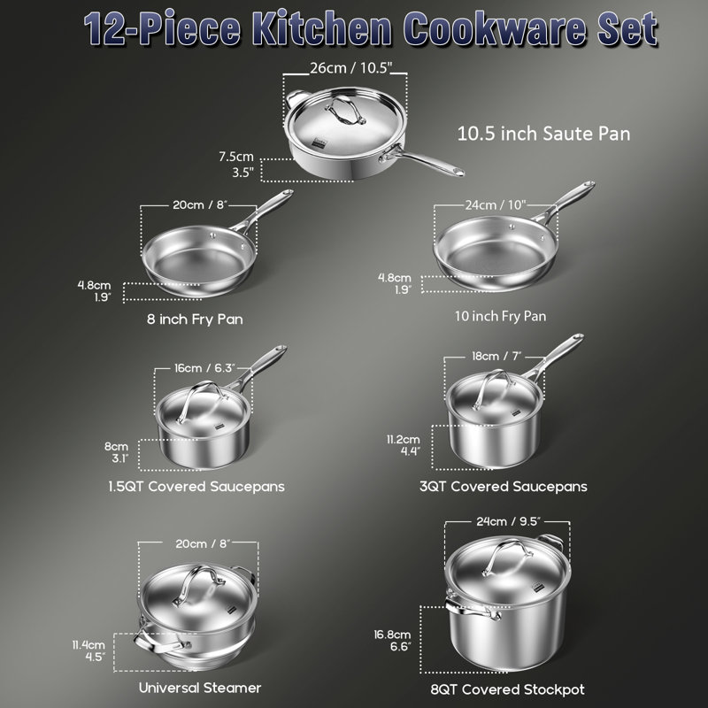 Cooks Standard Multi-Ply Full Clad Stainless-Steel Cookware Set 12-Piece 