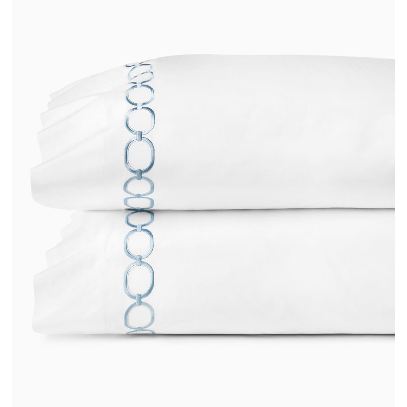 Catena Percale Pillow Case, White/Sea, Standard