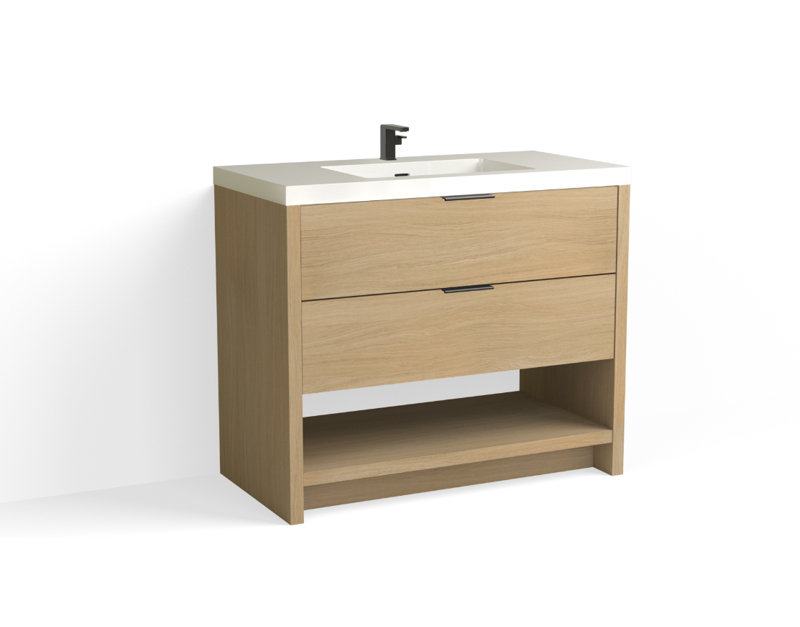 Vue 42" W Freestanding Single Bathroom Vanity, Glossy White/8" Widespread, Nimbus, Matte Black