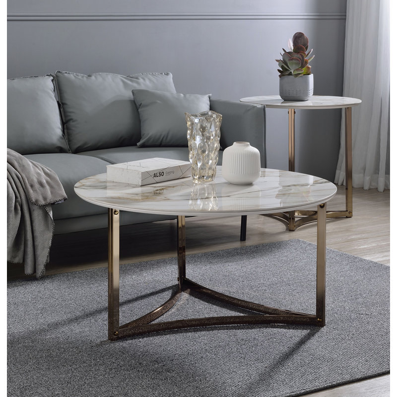 Sintered Stone Top & Champagne Finish Round Coffee Table