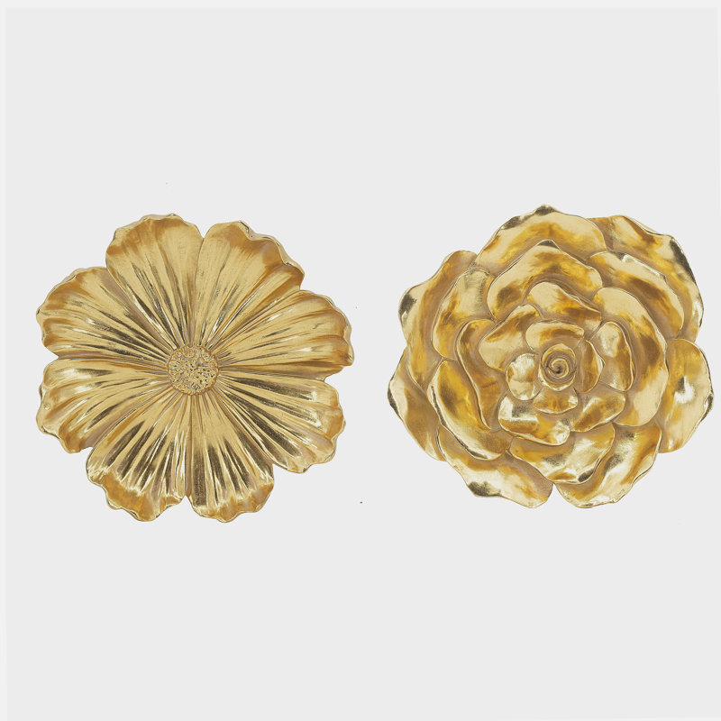 S/2 Gold Rose Hanging Wall Accents