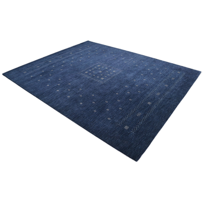 Simi Hand Knotted Cotton/Wool Southwestern Area Rug, Dark Navy, Rectangle 5' x 8'