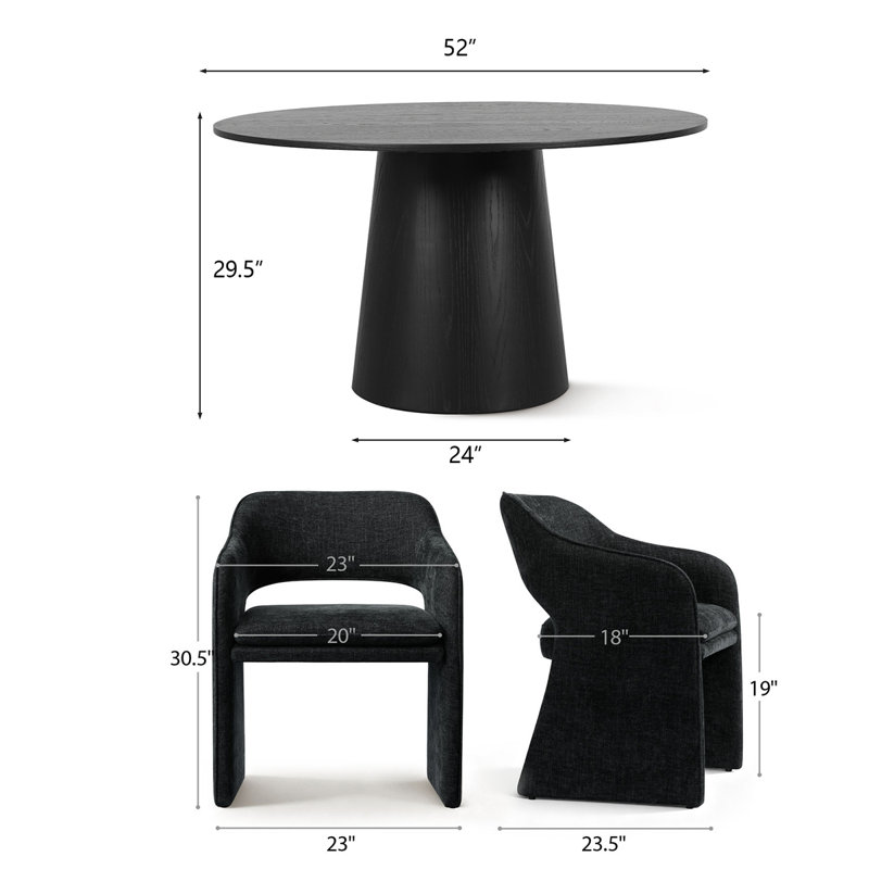 4 - Person Dining Table Sets With Round Table & 4 Upholstered Chairs, Black, Black