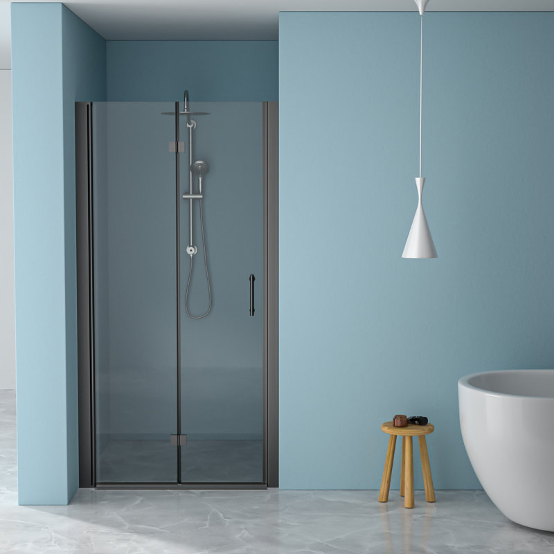36W X 72H Fold Shower Door With Tempered Glass, Matte Black - Bi Design, 1/4 Inch Thick Clear Water Screen , High Grade Stainless Steel Components, Reversible Installation, 180 Overlapping Rotate