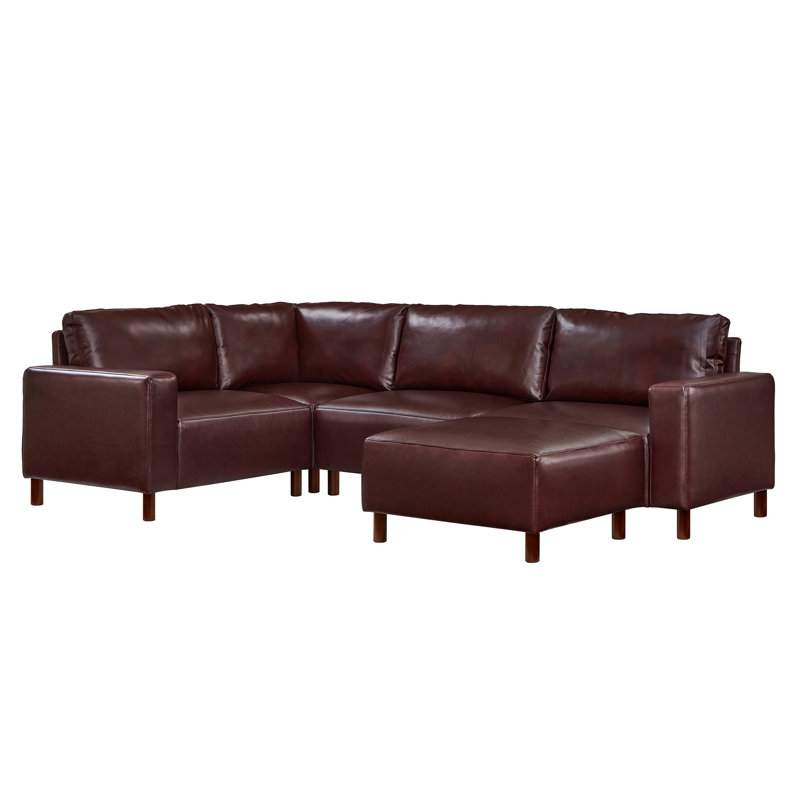 Canapé modulaire de luxe en cuir de polyuréthane de qualité moderne avec revêtement de 5 pièces, Cuir PU bourgogne